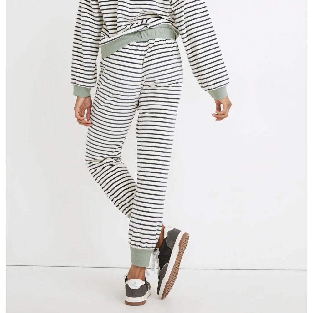 Madewell MWL Velour Slim Joggers in Stripe Size M in Cream/Green